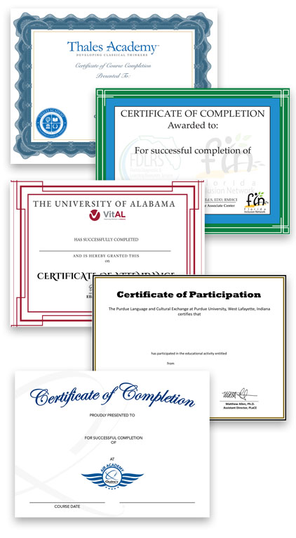 course certificates