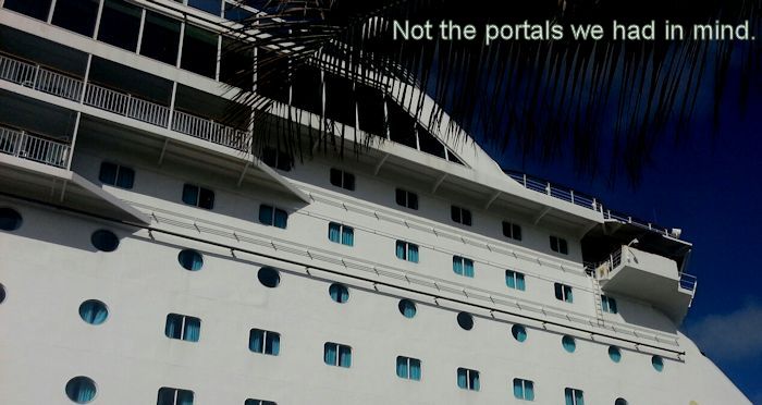 A cruise ship with many portals distinct.